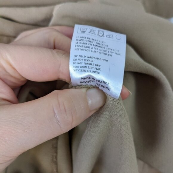 Maje Icare mini dress with pockets tan cel brown size 2 Medium B4 - Picture 10 of 11